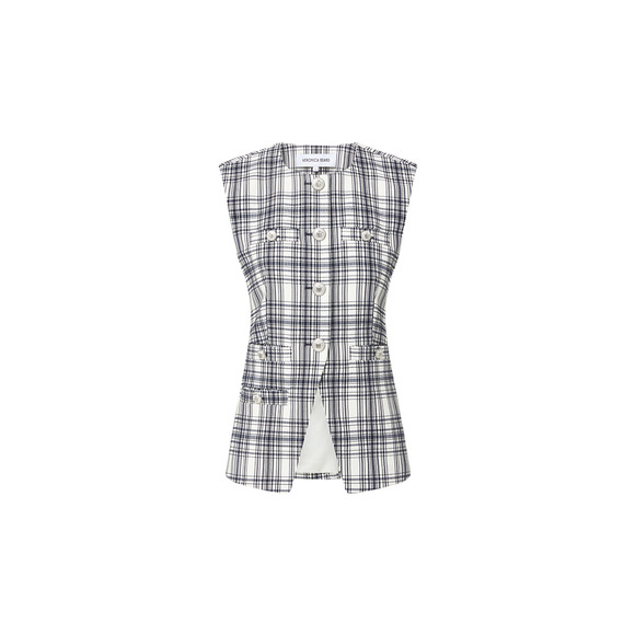 Veronica Beard Plaid Ivory Navy Tamara Size 10 Vest